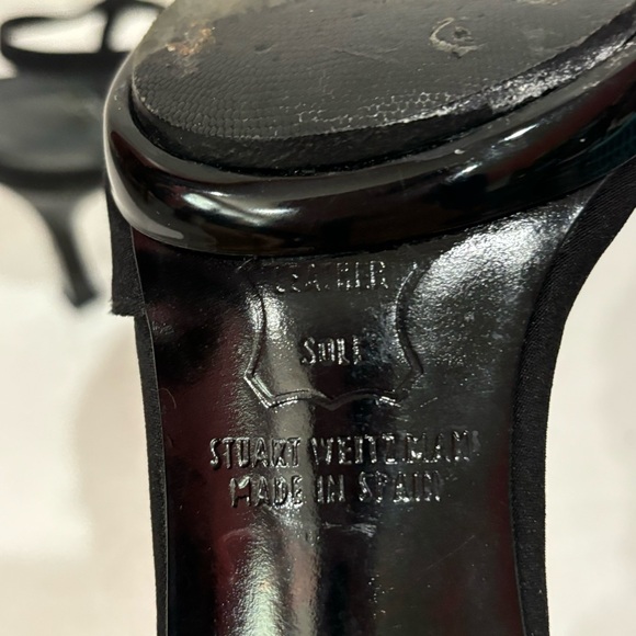 STUART WEITZMAN Women’s Black Velvet Strappy Leather Soles Heels - size 7 - Picture 6 of 6